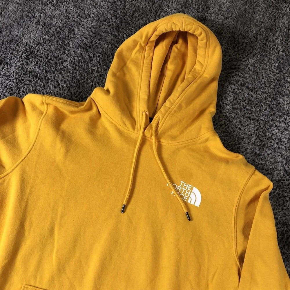The North Face Hoodie Mens Large Yellow Graphic Fleece Pullover Back Logo